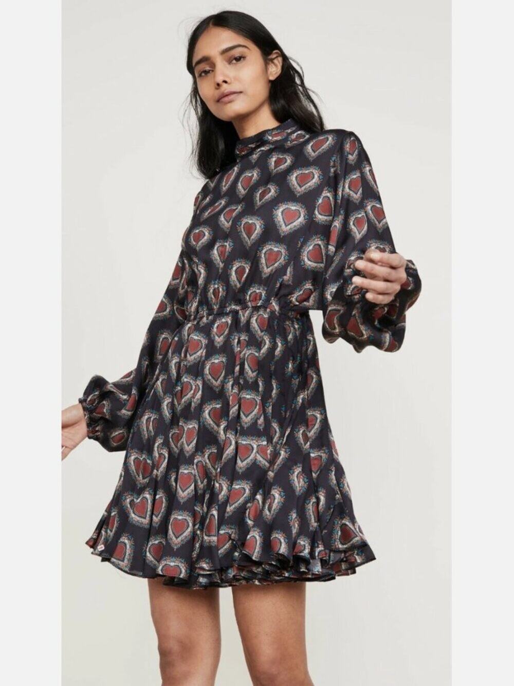 RHODE Caroline Heart Print Mock Neck Mini Dress